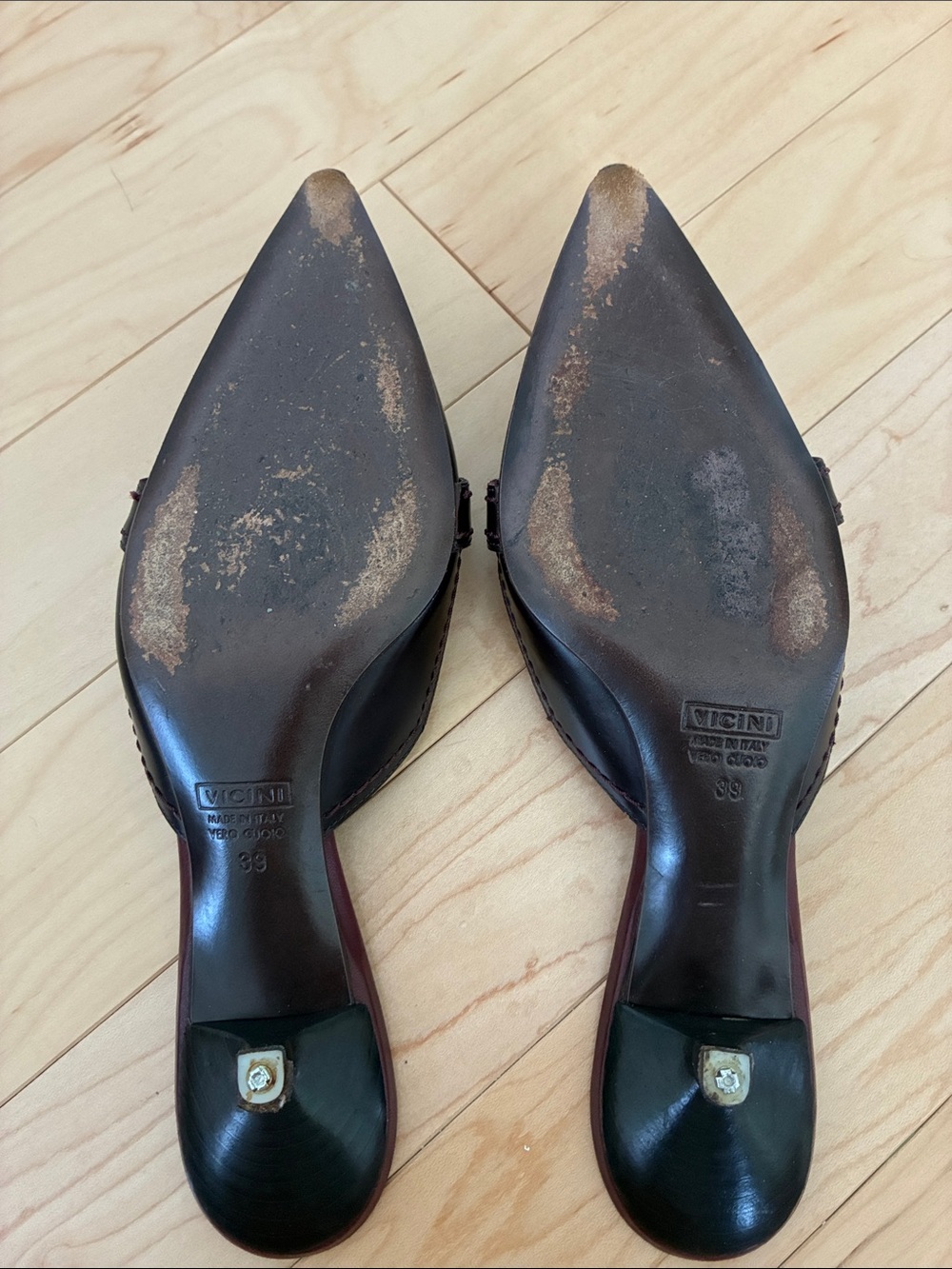 Vintage Giuseppe Zanotti Burgundy Pointed Leather Slip-On Mules/Kitten Heels - Picture 14 of 16